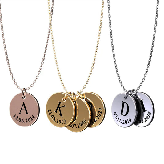 Personalized Name Date Necklace Gift, Gold, Rose, Silver