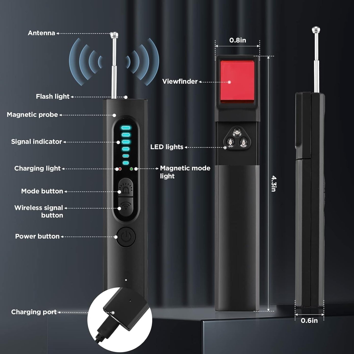 Hidden Camera Detectors, 6 Levels Sensitivity 4 Modes, 34H Working Time