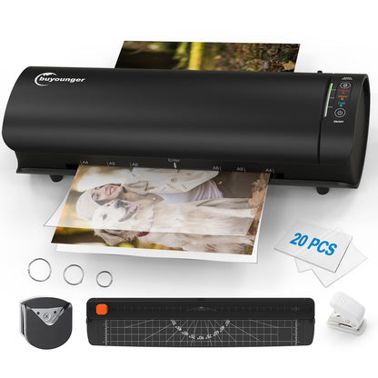 Buyonger Laminator, Laminator Machine with Laminating Sheets & 60s Warm Up, 6 in 1 Hot & Cold A4 Laminating Machine