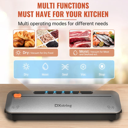 DXstring Vacuum Sealer, 75KPa Vacuum Sealer Machine, 5-in 1 Fully Automatic Food Sealer