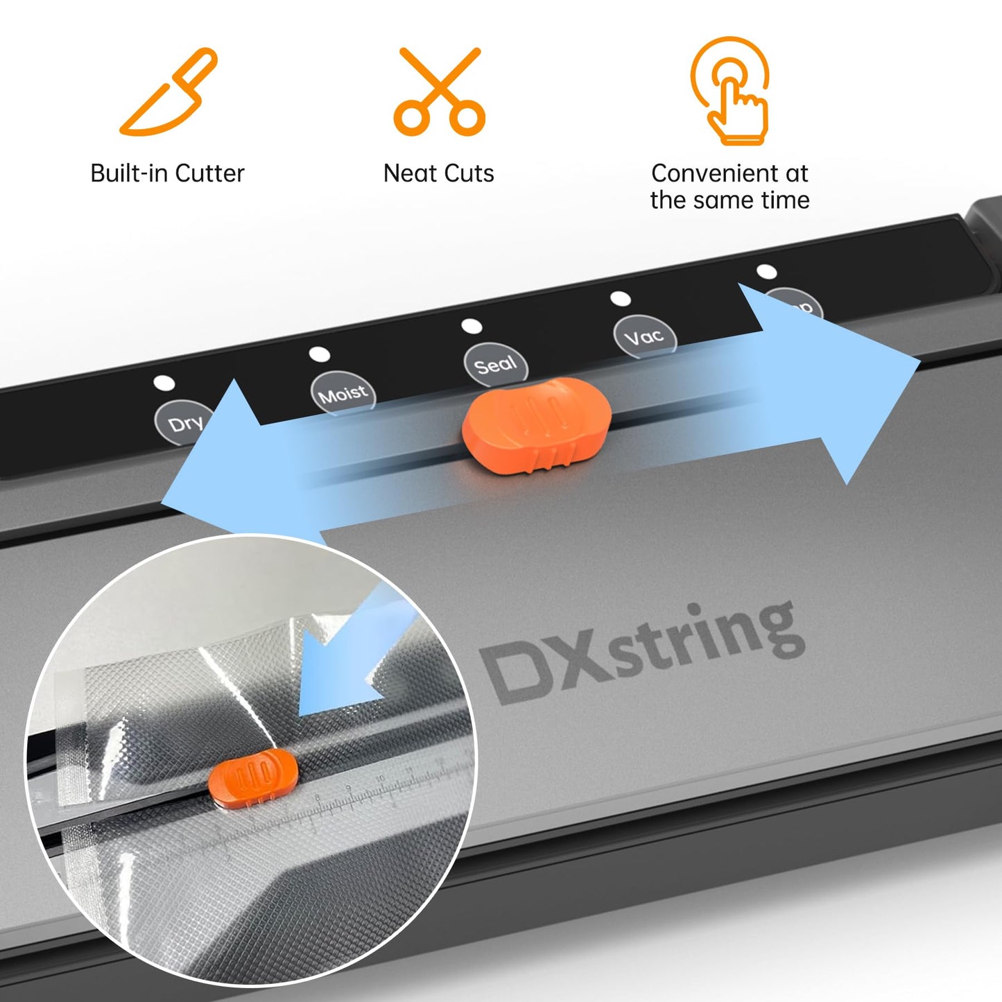 DXstring Vacuum Sealer, 75KPa Vacuum Sealer Machine, 5-in 1 Fully Automatic Food Sealer