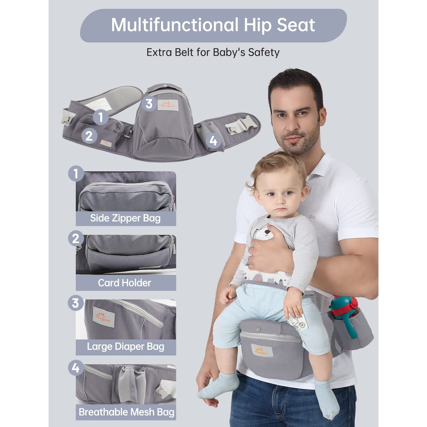 Mumgaroo Baby Carrier Newborn to Toddler, Toddler Carrier with Hood