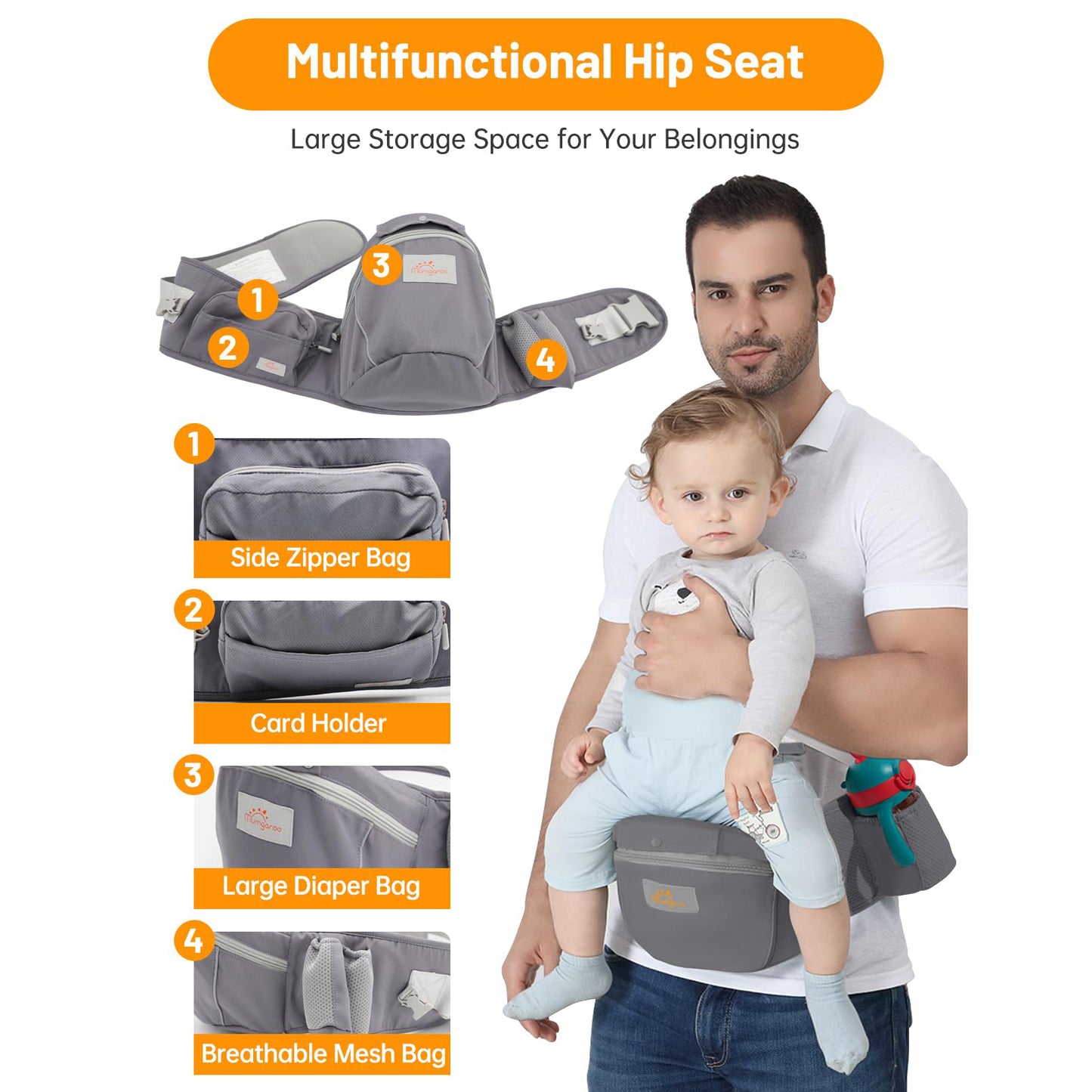 Mumgaroo Baby Carrier Newborn to Toddler, Toddler Carrier with Hood